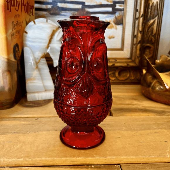 Viking Other - Vintage Viking Glass Ruby Red Owl Fairy Lamp 7 Inch 2-Piece "Owl Glimmer"